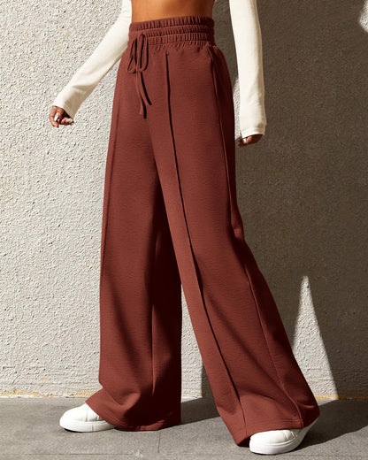 BTFBM Womens Wide Leg Sweatpants Casual Loose Solid Color Pants Comfy Lounge Joggers Baggy Sweatpants Pockets(Solid Brick Red,Small)