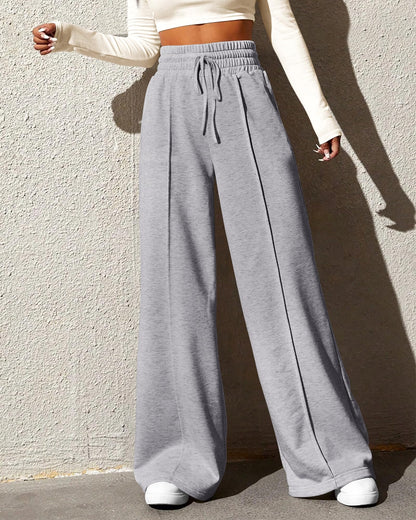 BTFBM Womens Wide Leg Sweatpants Casual Loose Solid Color Pants Comfy Lounge Joggers Baggy Sweatpants Pockets(Solid Brick Red,Small)
