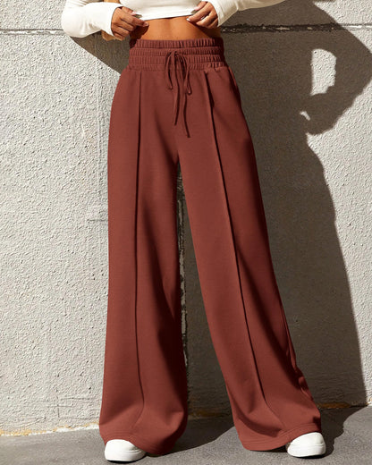 BTFBM Womens Wide Leg Sweatpants Casual Loose Solid Color Pants Comfy Lounge Joggers Baggy Sweatpants Pockets(Solid Brick Red,Small)
