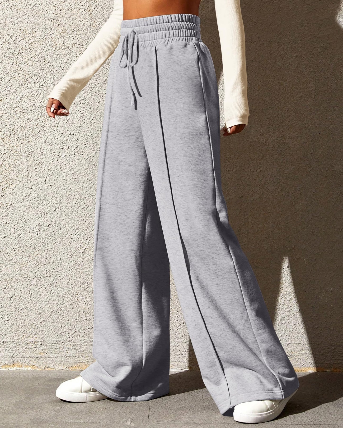 BTFBM Womens Wide Leg Sweatpants Casual Loose Solid Color Pants Comfy Lounge Joggers Baggy Sweatpants Pockets(Solid Brick Red,Small)
