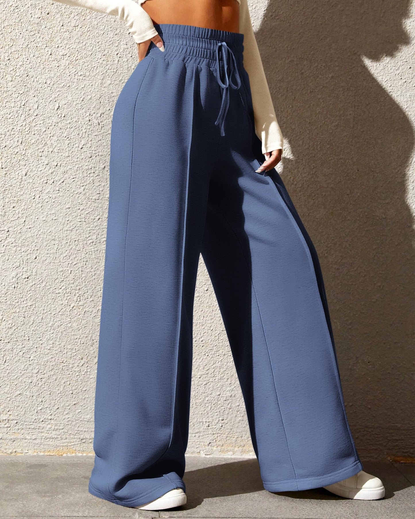 BTFBM Womens Wide Leg Sweatpants Casual Loose Solid Color Pants Comfy Lounge Joggers Baggy Sweatpants Pockets(Solid Brick Red,Small)