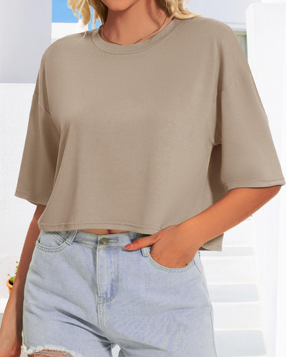 Summer Crop Tops for Womens Casual Half Sleeve Top Loose Fit Short Sleeve T Shirts Workout Oversized Tees(Black,M)