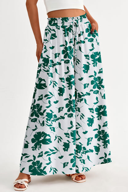 PRETTYGARDEN Women's 2025 Summer Wide Leg Palazzo Pants High Waisted Flowy Pockets Trendy Casual Lounge Boho Beach Trousers (Print Black,Small)