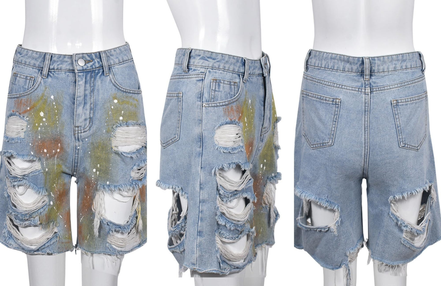 Women's Jean Shorts Distressed High Waist Straight Leg Denim Shorts Casual Cargo Jean Shorts with Pockets