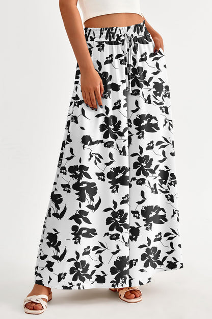 PRETTYGARDEN Women's 2025 Summer Wide Leg Palazzo Pants High Waisted Flowy Pockets Trendy Casual Lounge Boho Beach Trousers (Print Black,Small)