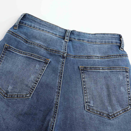 THUNDER STAR Womens High Waisted Wide Leg Jeans Stretchy Distressed Denim Pants Light Blue XXL