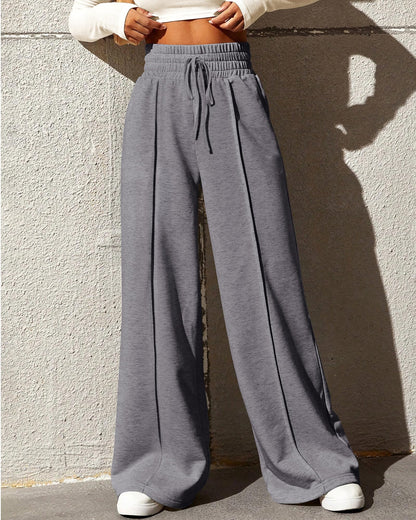 BTFBM Womens Wide Leg Sweatpants Casual Loose Solid Color Pants Comfy Lounge Joggers Baggy Sweatpants Pockets(Solid Brick Red,Small)
