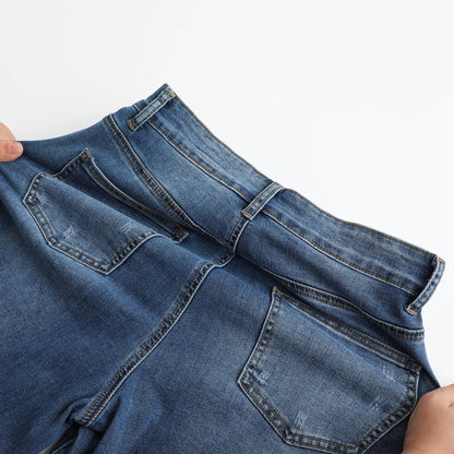 THUNDER STAR Womens High Waisted Wide Leg Jeans Stretchy Distressed Denim Pants Light Blue XXL