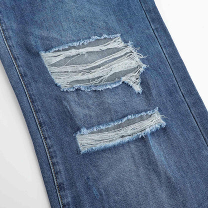 THUNDER STAR Womens High Waisted Wide Leg Jeans Stretchy Distressed Denim Pants Light Blue XXL
