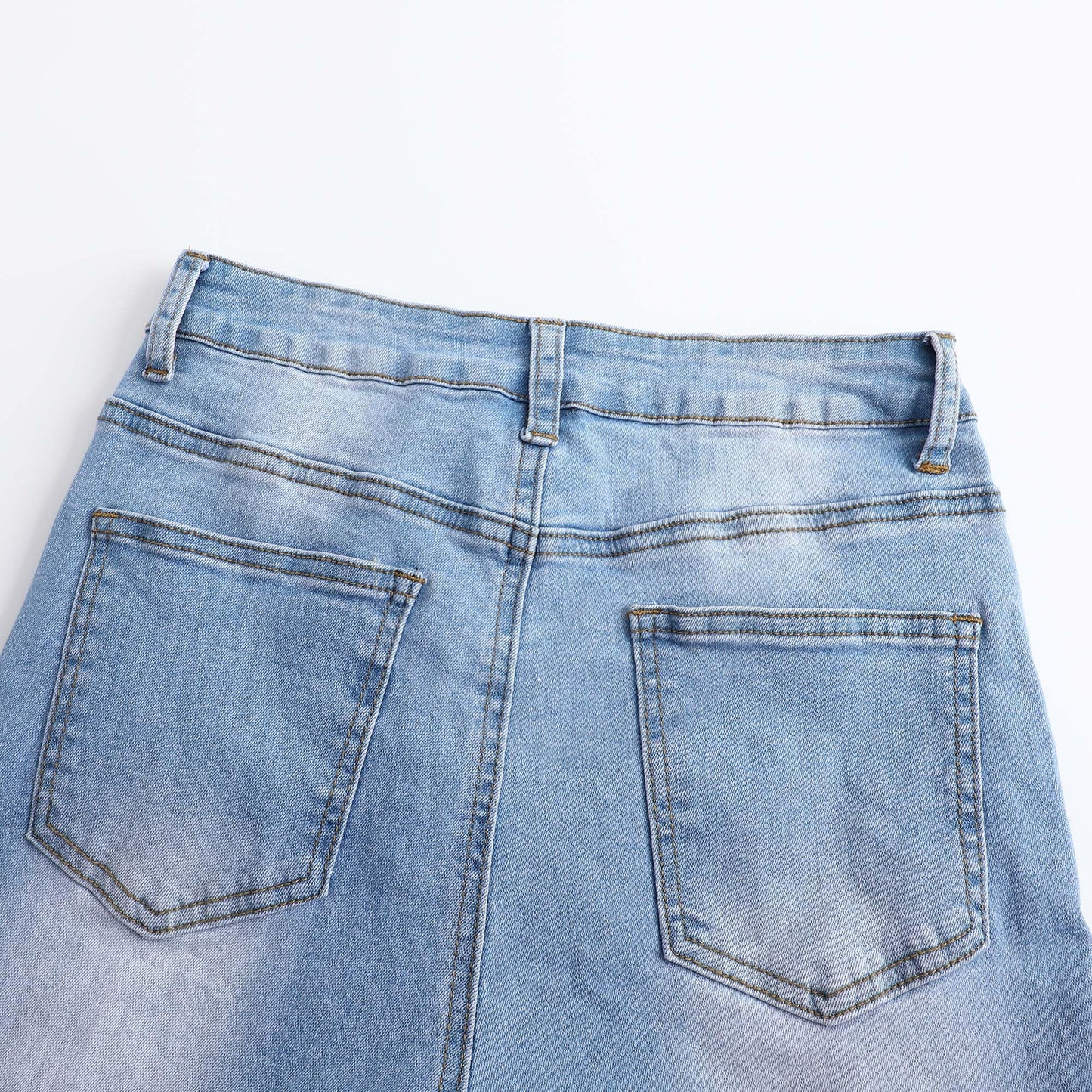 THUNDER STAR Womens High Waisted Wide Leg Jeans Stretchy Distressed Denim Pants Light Blue XXL