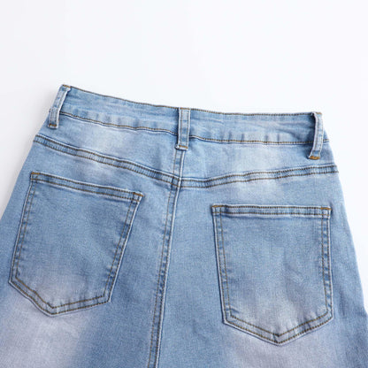 THUNDER STAR Womens High Waisted Wide Leg Jeans Stretchy Distressed Denim Pants Light Blue XXL