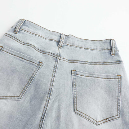 THUNDER STAR Womens High Waisted Wide Leg Jeans Stretchy Distressed Denim Pants Light Blue XXL