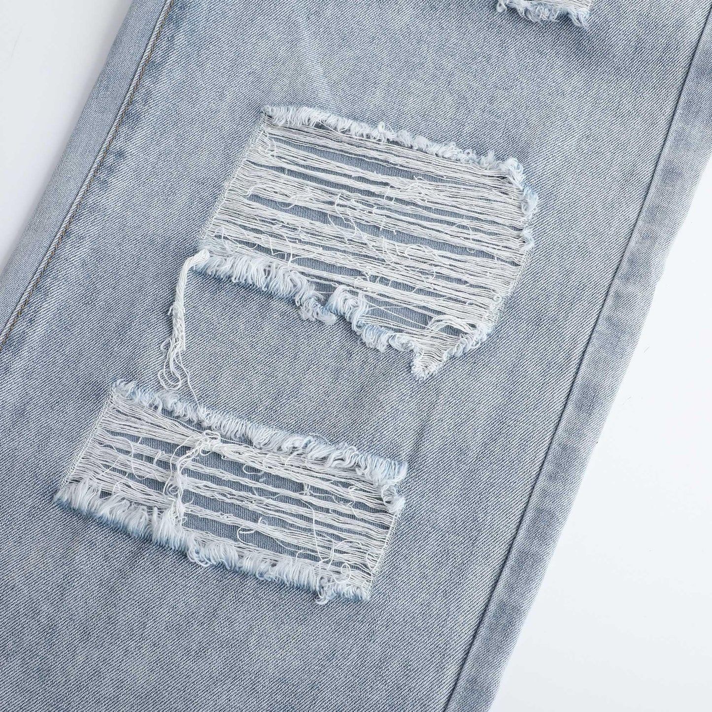 THUNDER STAR Womens High Waisted Wide Leg Jeans Stretchy Distressed Denim Pants Light Blue XXL