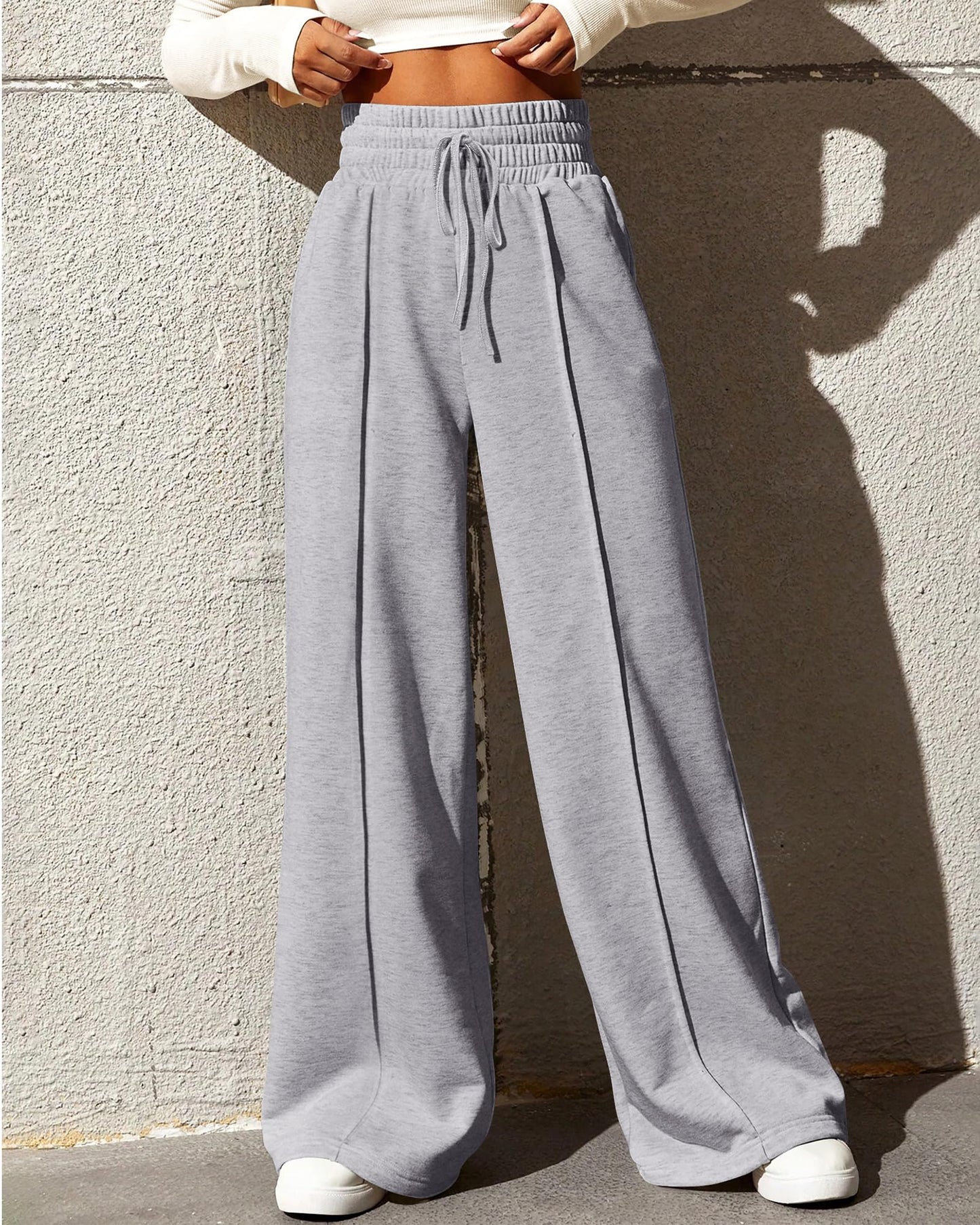 BTFBM Womens Wide Leg Sweatpants Casual Loose Solid Color Pants Comfy Lounge Joggers Baggy Sweatpants Pockets(Solid Brick Red,Small)