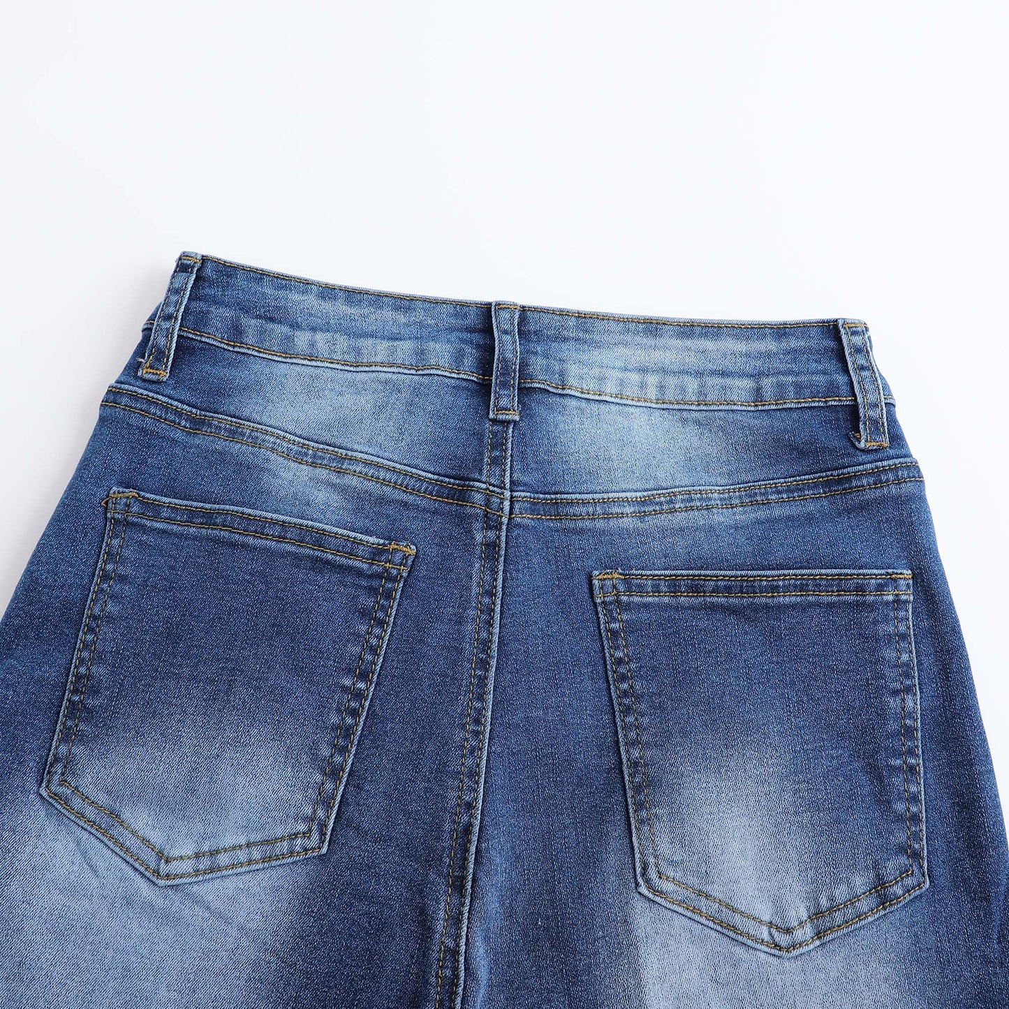 THUNDER STAR Womens High Waisted Wide Leg Jeans Stretchy Distressed Denim Pants Light Blue XXL
