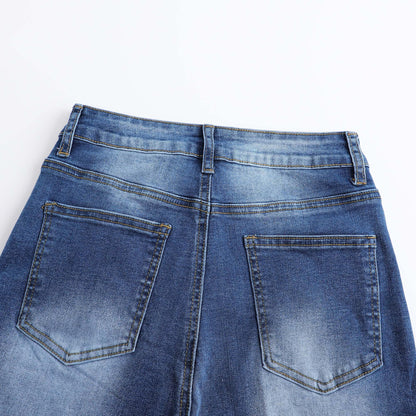THUNDER STAR Womens High Waisted Wide Leg Jeans Stretchy Distressed Denim Pants Light Blue XXL
