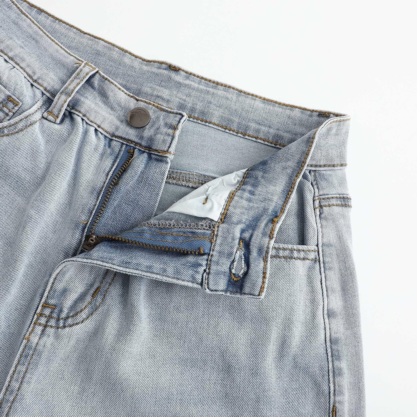 THUNDER STAR Womens High Waisted Wide Leg Jeans Stretchy Distressed Denim Pants Light Blue XXL