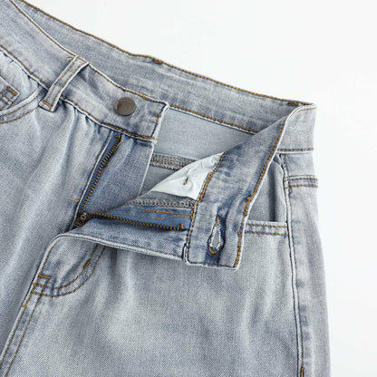 THUNDER STAR Womens High Waisted Wide Leg Jeans Stretchy Distressed Denim Pants Light Blue XXL