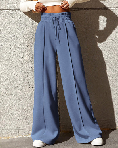 BTFBM Womens Wide Leg Sweatpants Casual Loose Solid Color Pants Comfy Lounge Joggers Baggy Sweatpants Pockets(Solid Brick Red,Small)