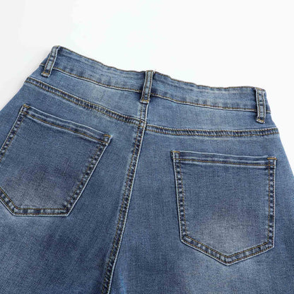 THUNDER STAR Womens High Waisted Wide Leg Jeans Stretchy Distressed Denim Pants Light Blue XXL