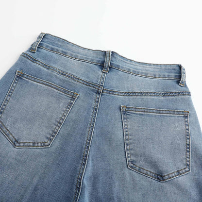 THUNDER STAR Womens High Waisted Wide Leg Jeans Stretchy Distressed Denim Pants Light Blue XXL