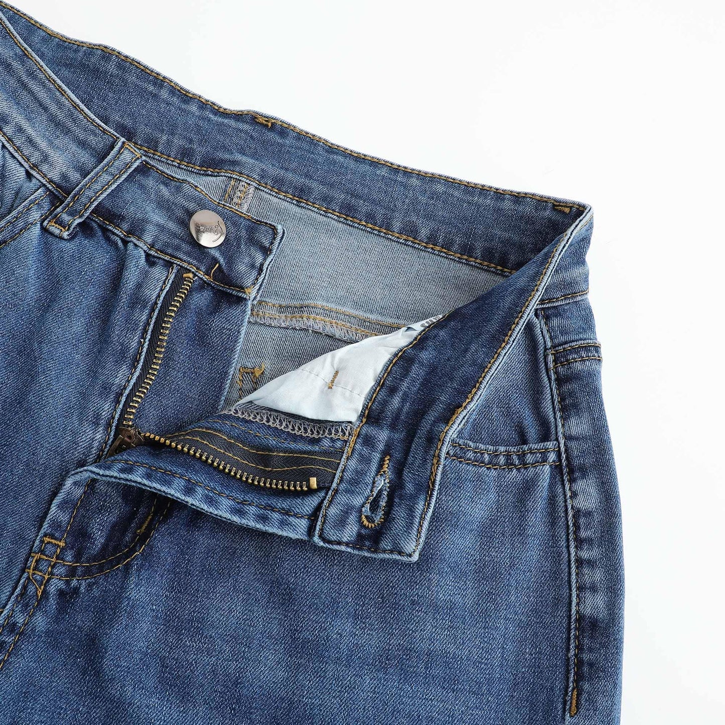THUNDER STAR Womens High Waisted Wide Leg Jeans Stretchy Distressed Denim Pants Light Blue XXL