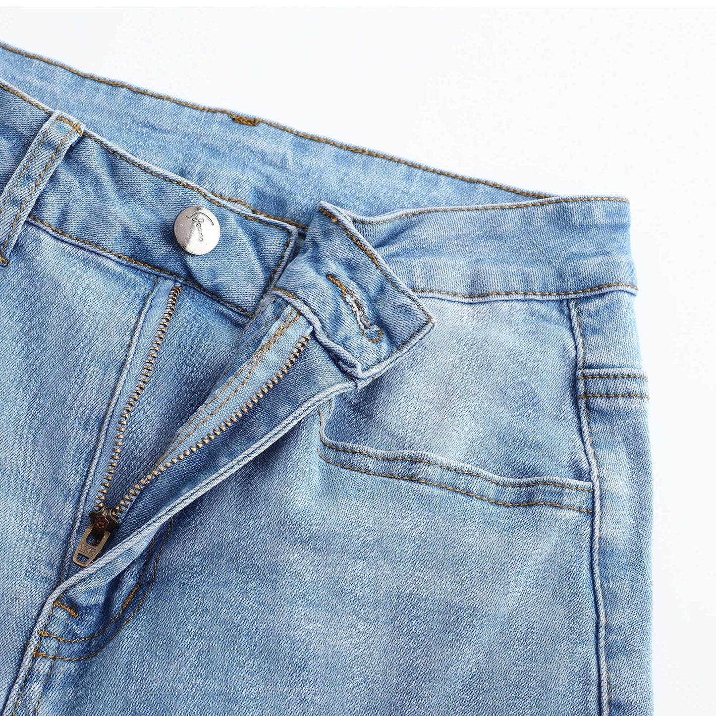 THUNDER STAR Womens High Waisted Wide Leg Jeans Stretchy Distressed Denim Pants Light Blue XXL
