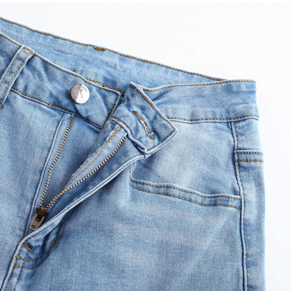 THUNDER STAR Womens High Waisted Wide Leg Jeans Stretchy Distressed Denim Pants Light Blue XXL